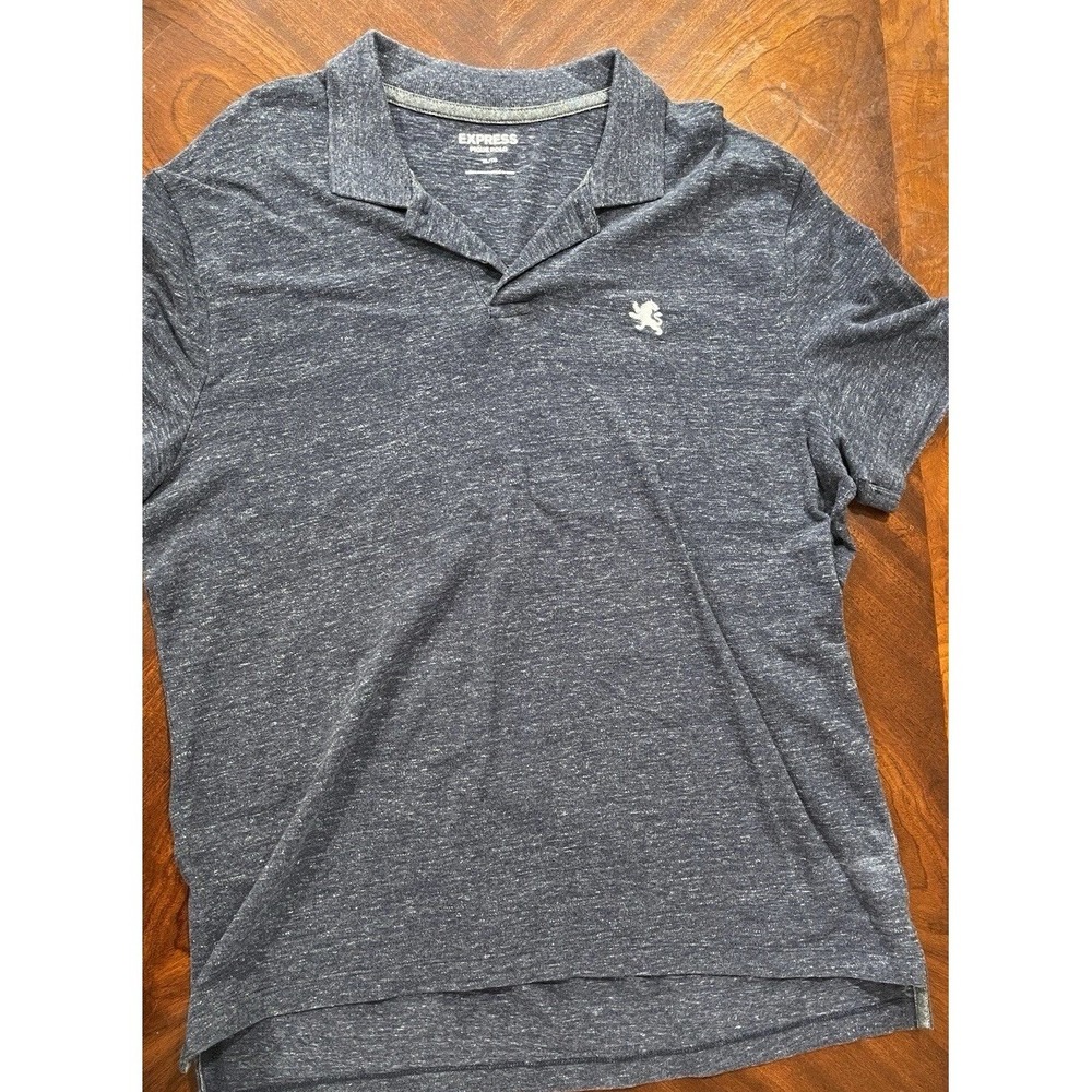 Express Pique Polo Shirt‎ Mens XL Blue Heather Short Sleeve Casual Logo Tee